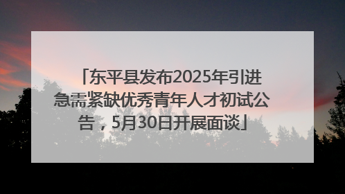 东平县发布2025年引进急需紧缺优秀青年人才初试公告，5月30日开展面谈